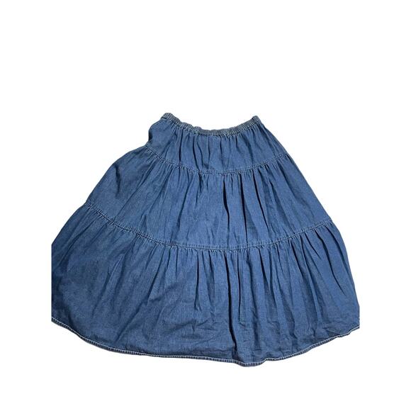 VTG Phool Denim Tiered Tea Length Skirt Women's Medium Jean Blue Modest Academia - Picture 6 of 6